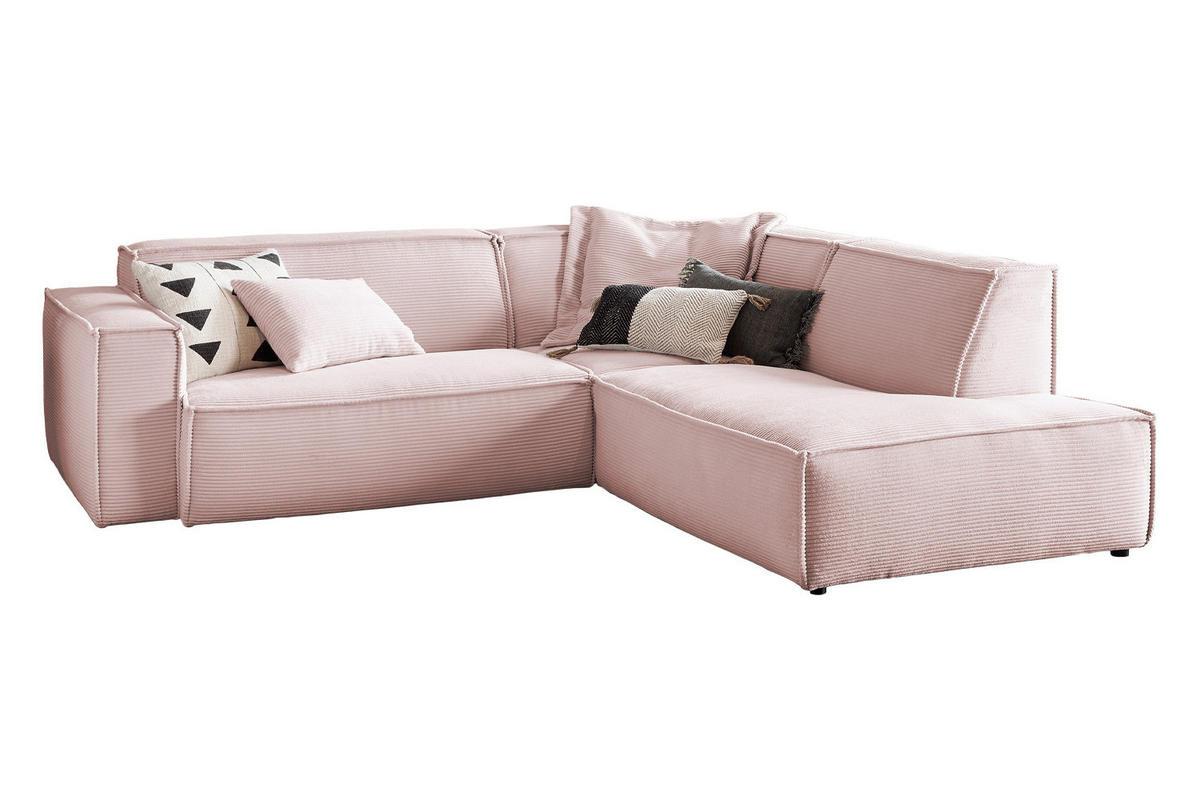 ECKSOFA SAMU Pink Cord - Pink/Schwarz, Textil (254/224cm) - KAWOLA
