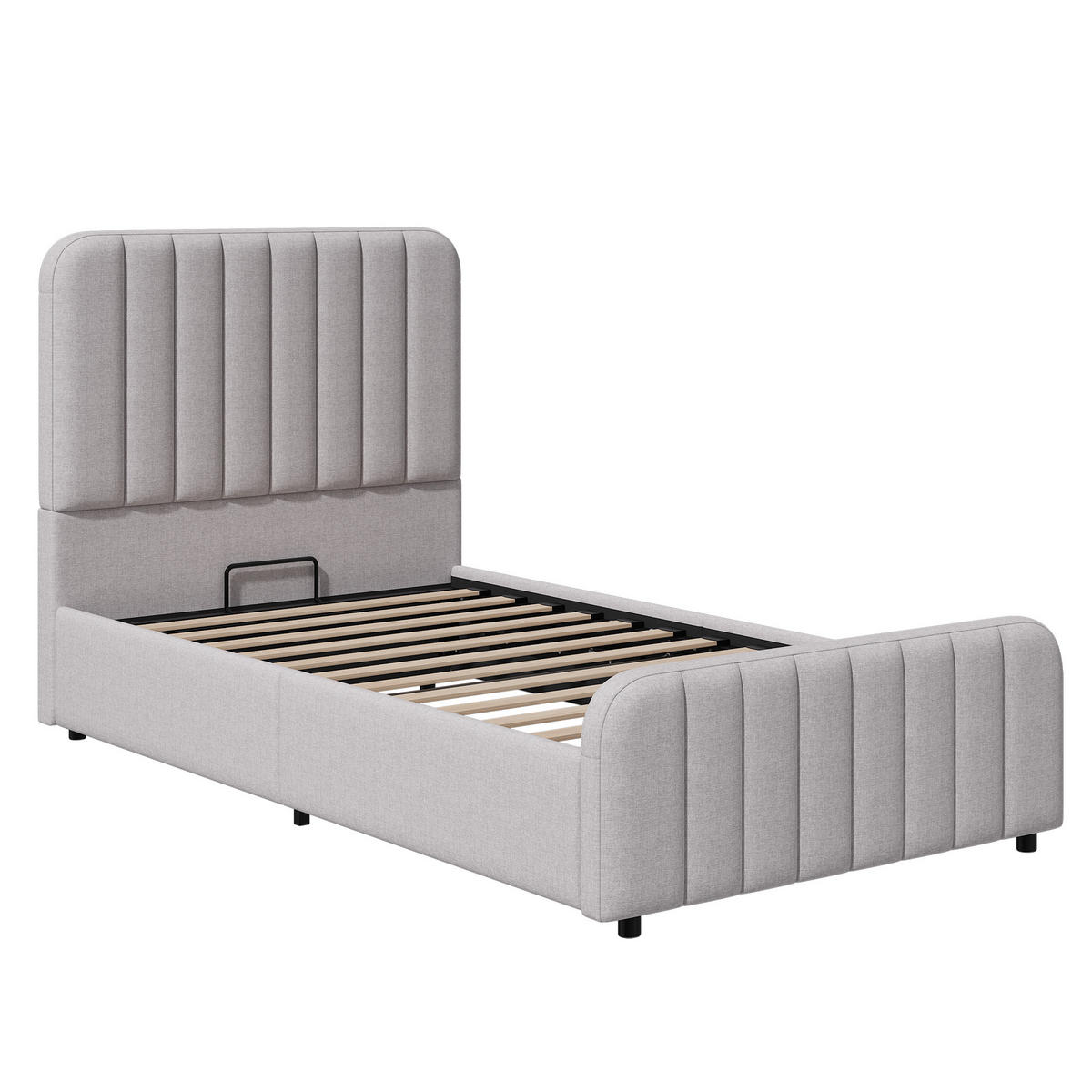 POLSTERBETT 90/200 cm in Grau mit Stauraum, Lattenrost und gepolstertem Kopfteil aus Leinen - Grau, Holzwerkstoff/Textil - STILVORA