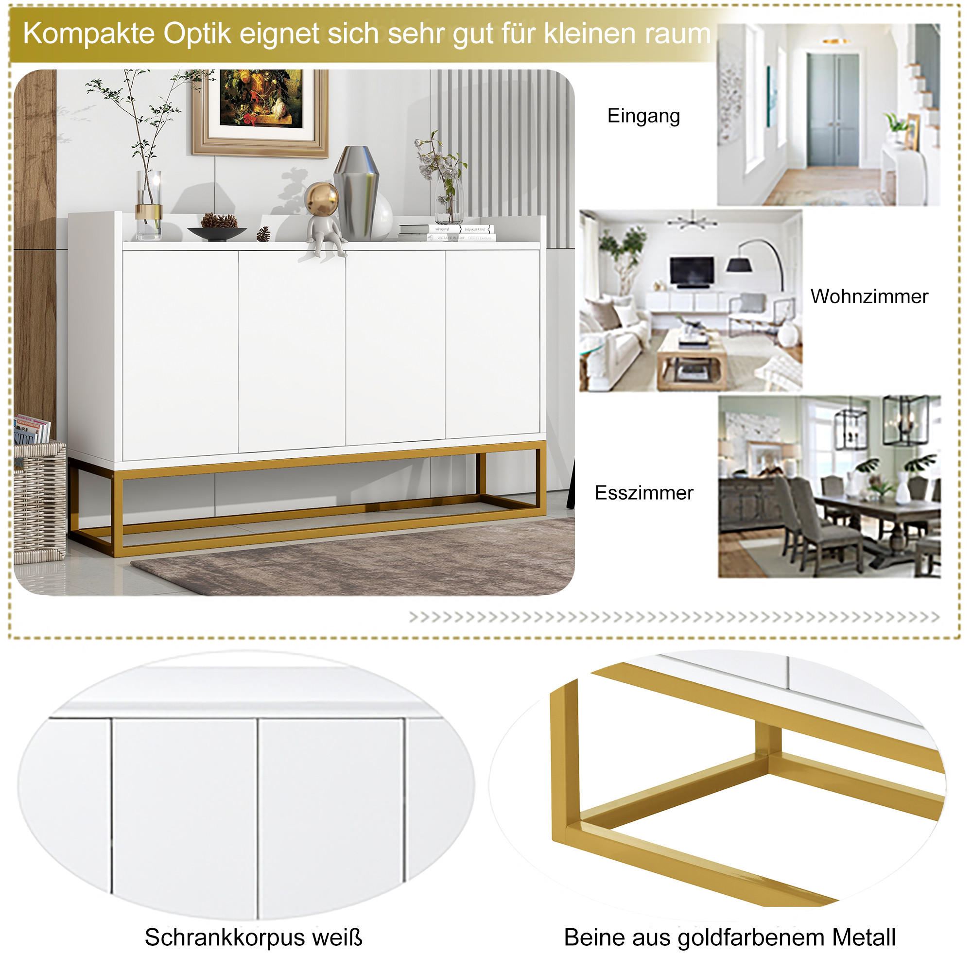 SIDEBOARD Weiß 120/30/80 cm - Weiß, Holzwerkstoff/Metall (30/80/120cm) - Urban Meuble