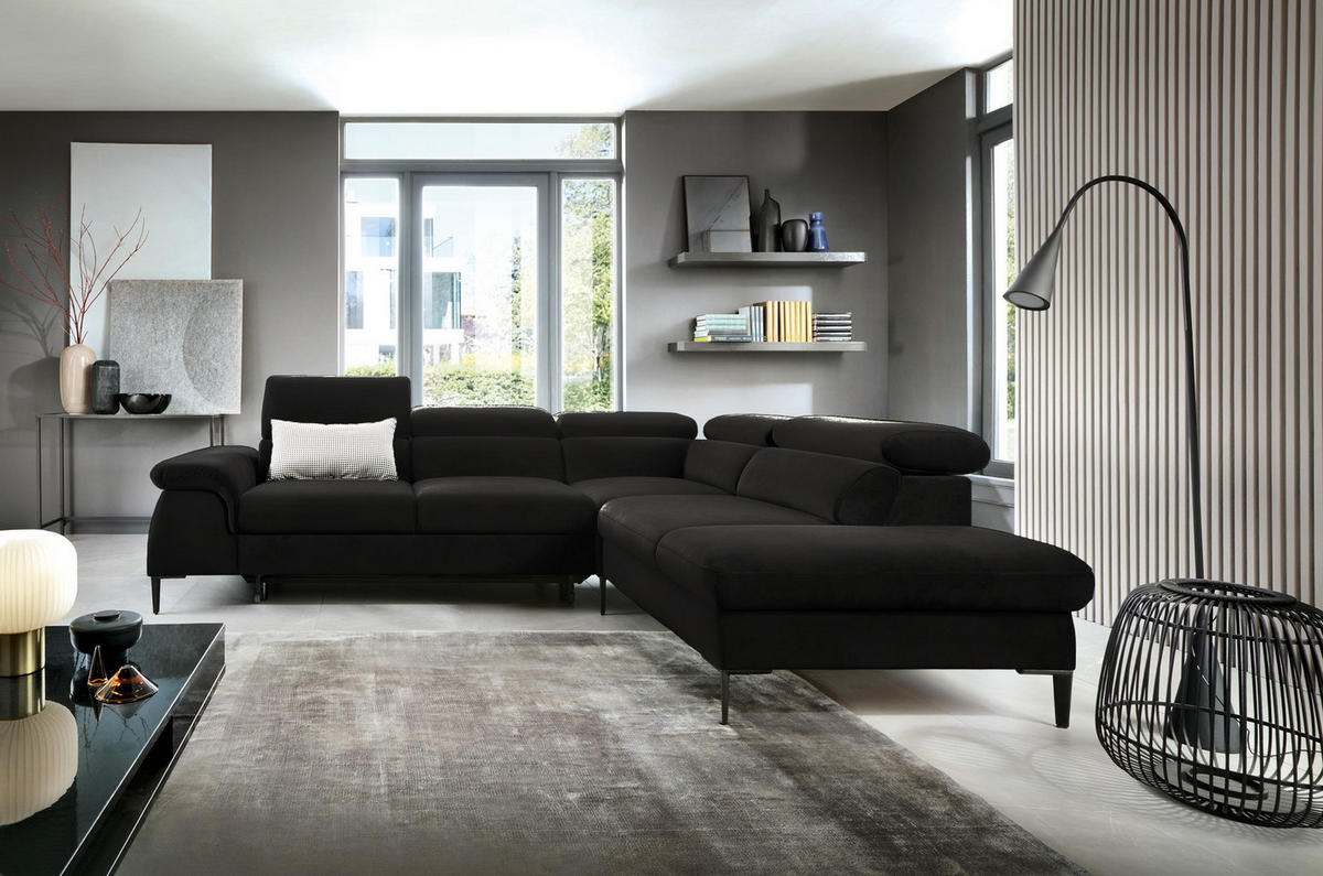 SCHLAFSOFA 280 cm Amaro L mit verstellbaren Kopfstützen, Rechts, Schwarz - Schwarz, Holz (214/280cm) - Emporius