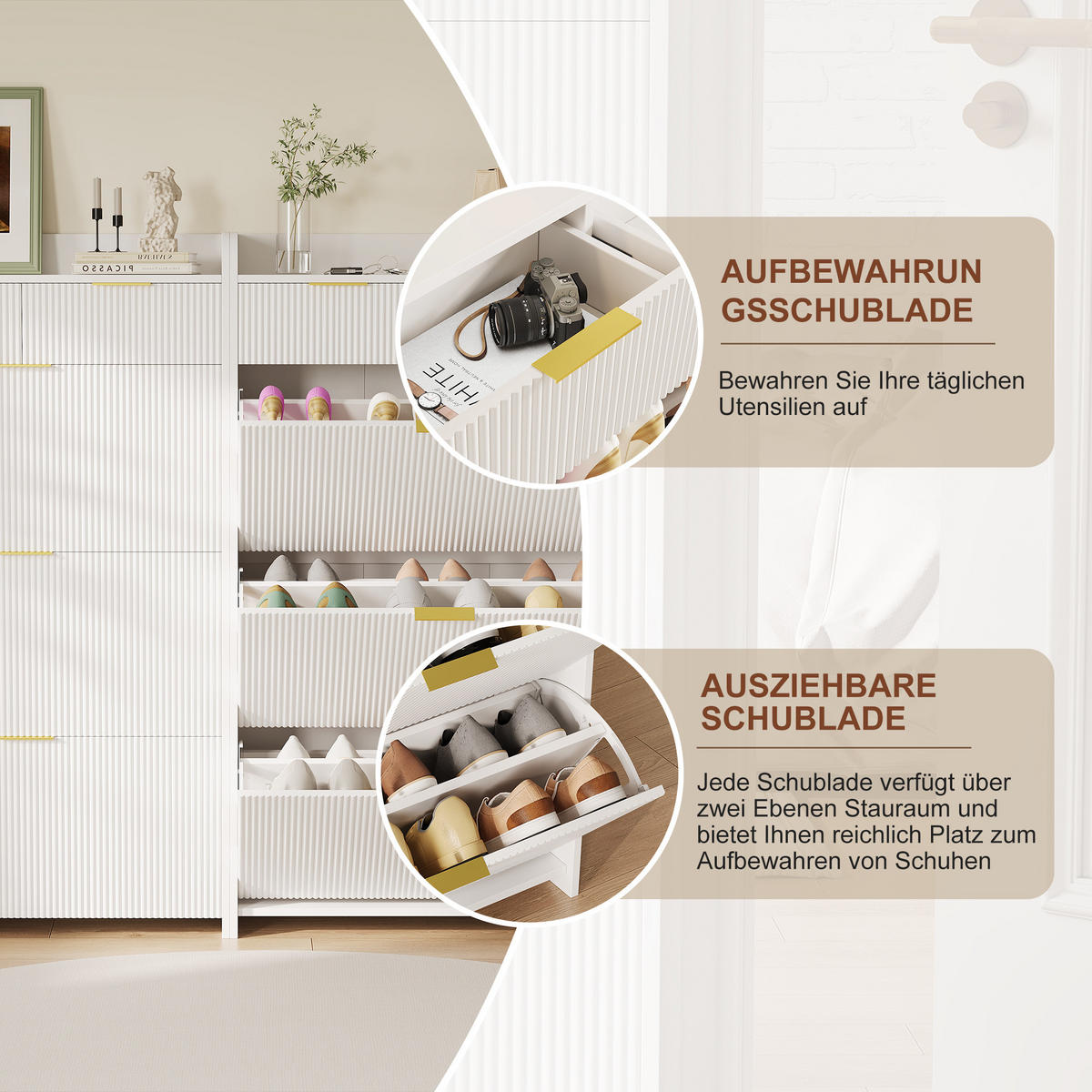 SCHUHSCHRANK Weiß mit Wellenfronten & oberer Ablage - Weiß, Holzwerkstoff (24.2/133.5/77.1cm) - SHOPENTRA