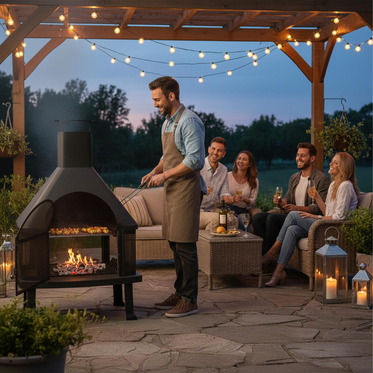 TERRASSENOFEN - Schwarz, Kunststoff/Metall (63/110/51cm) - Relaxdays