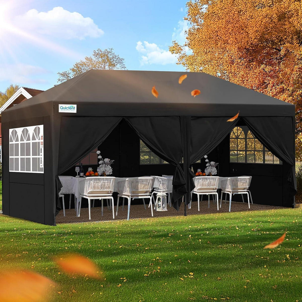 FALTPAVILLON 3x6m wasserdicht mit Seitenwänden und UV-Schutz 50+ Schwarz - Schwarz, Textil (300/277/600cm)