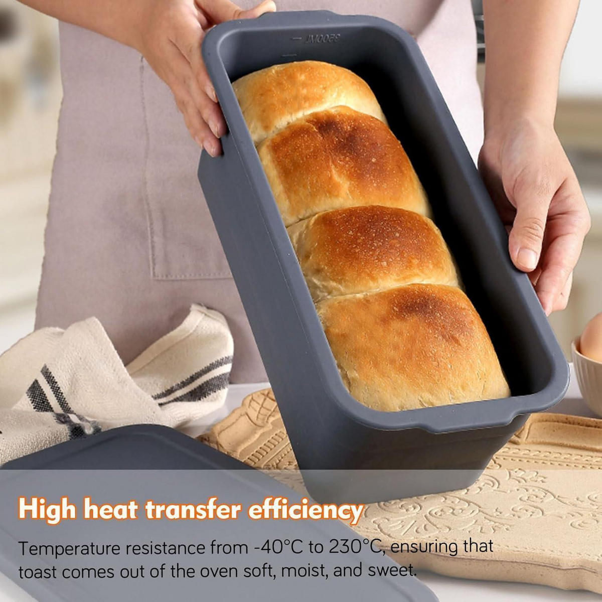 BROTBACKFORM mit Deckel Silikon 3500ml - Grau, Kunststoff (14.5/11.5/32cm)