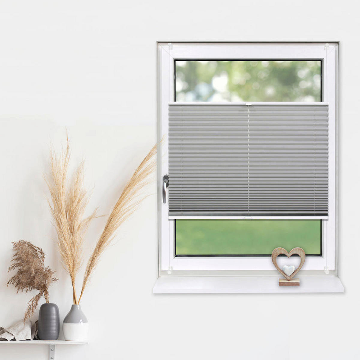 PLISSEE Basic ohne Bohren - Grau, Textil (100/210cm) - Deco-Raum
