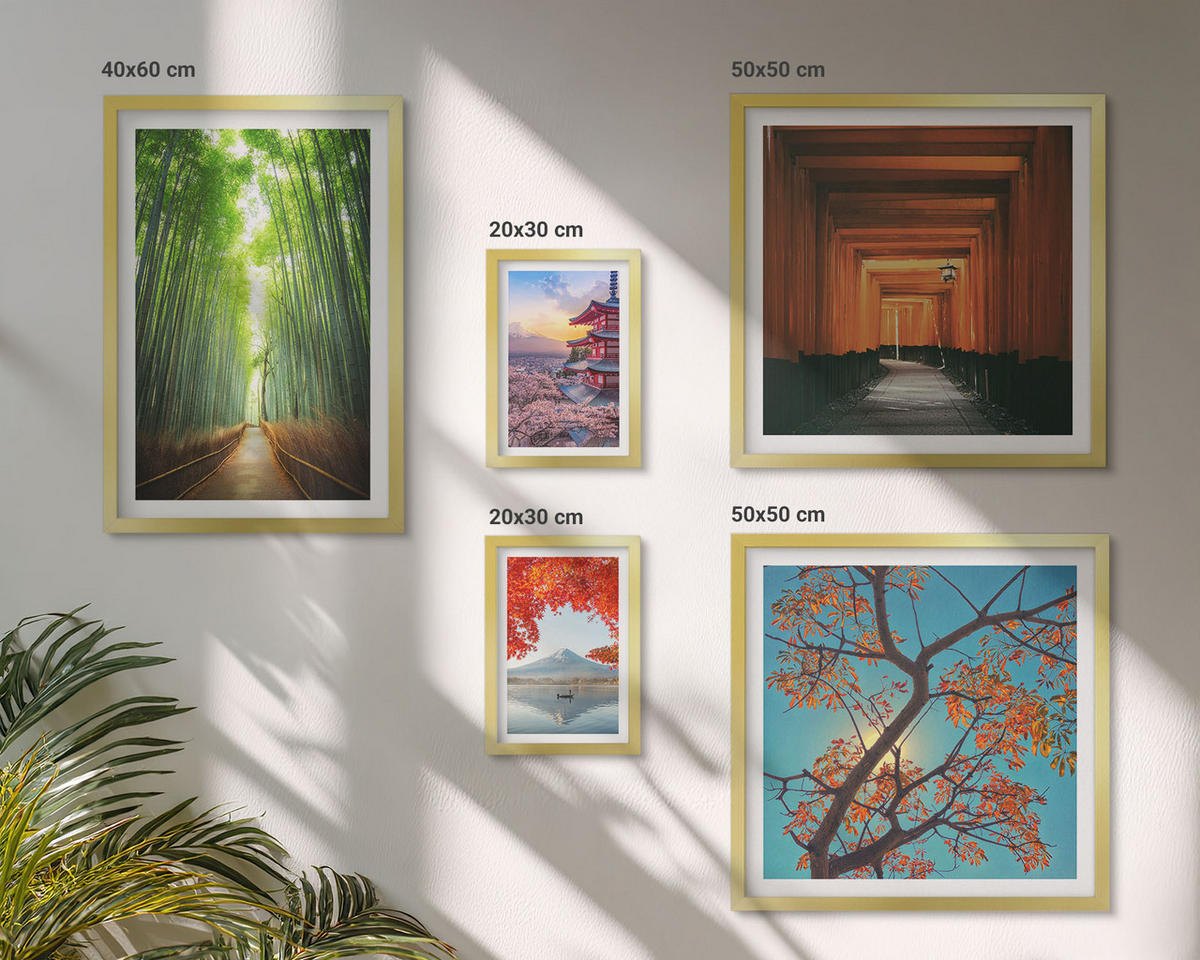 WANDBILDER 5er Set - 50x50 cm & 20x30 cm & 40x60 cm Goldrahmen - Meerblick, farbenfrohe Häuser - Goldfarben, Kunststoff (40/60cm) - ArtPrintCave