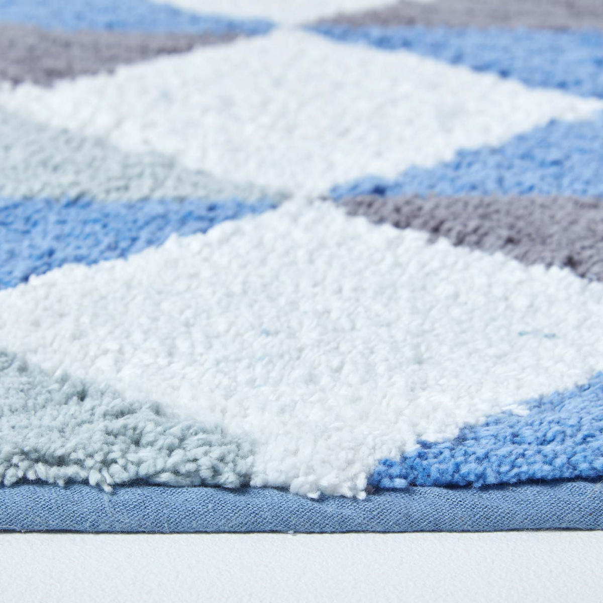 BADEMATTE 50/80 cm Rautenmuster, Baumwolle - Blau, Textil (50/80cm) - Homescapes