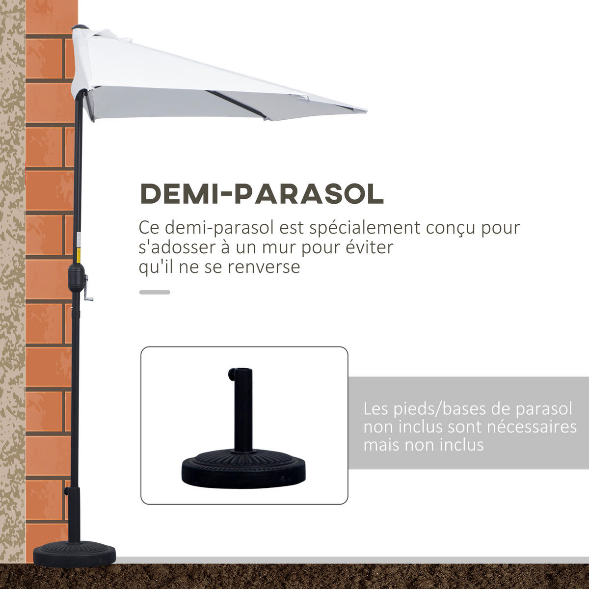 SONNENSCHIRM DE-11422 für Balkon, mit Kurbel, 5 Streben Creme - Weiß, Metall (135/260cm) - ComfortXL