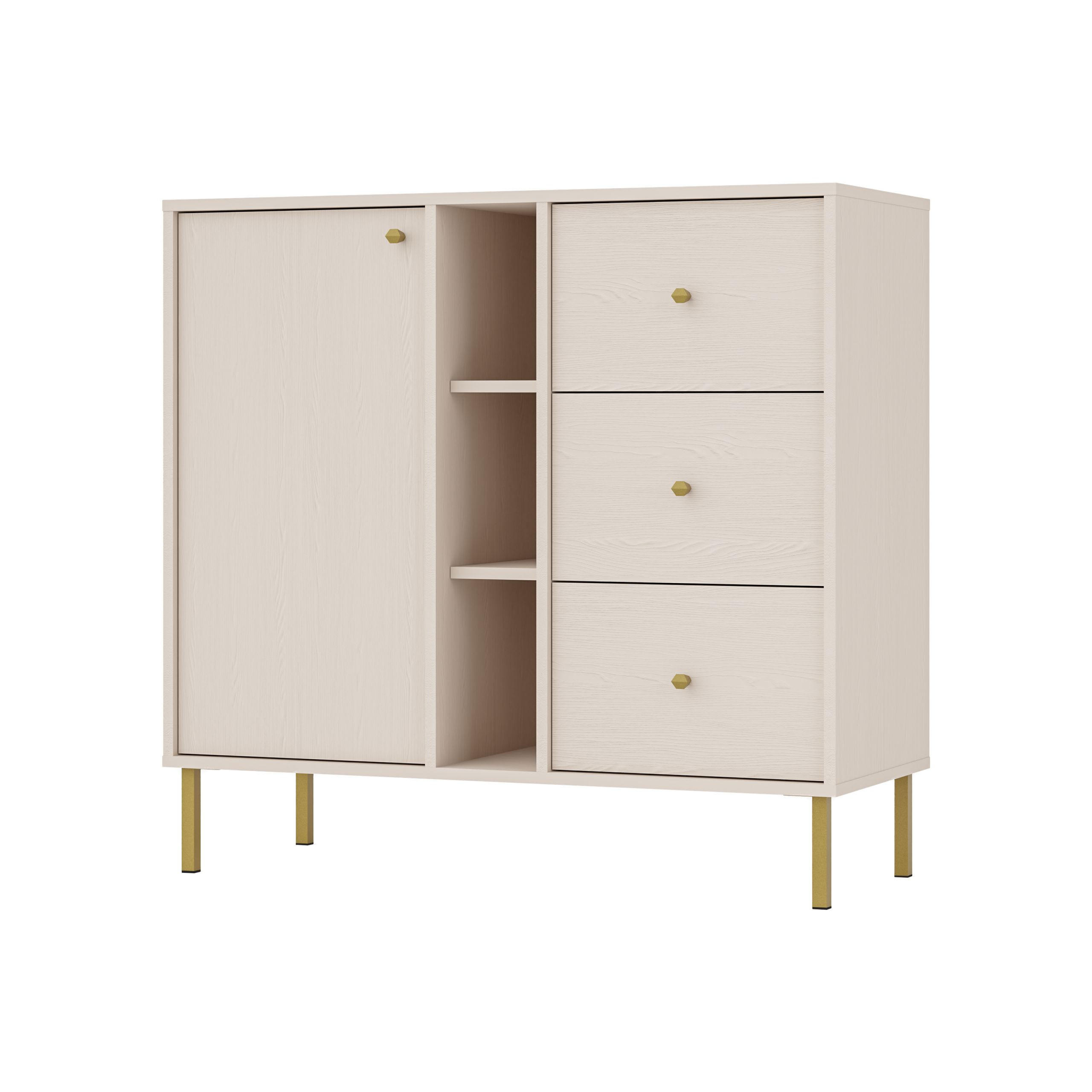 KOMMODE TORINO 100/95/41 cm mit 3 Schubladen 1 Türen Beige - Beige, Holzwerkstoff (100/95/41cm) - MASSENO