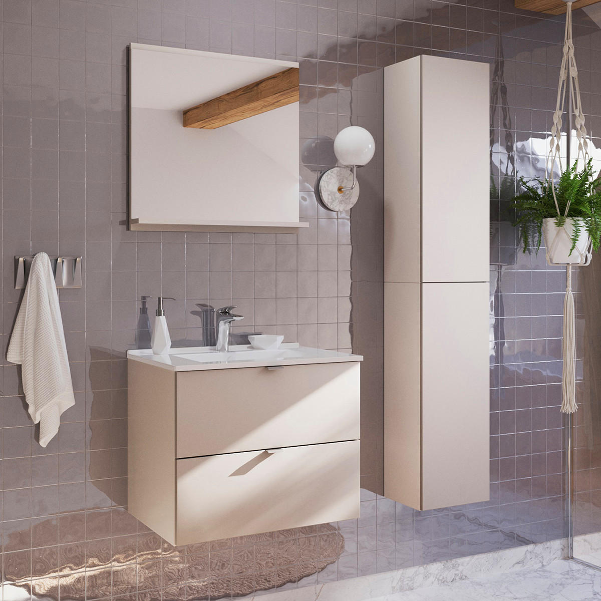 BADMÖBEL 60cm Azel 2er-Set Kaschmir - Beige, Holzwerkstoff (60/50/46cm) - Petits-meubles