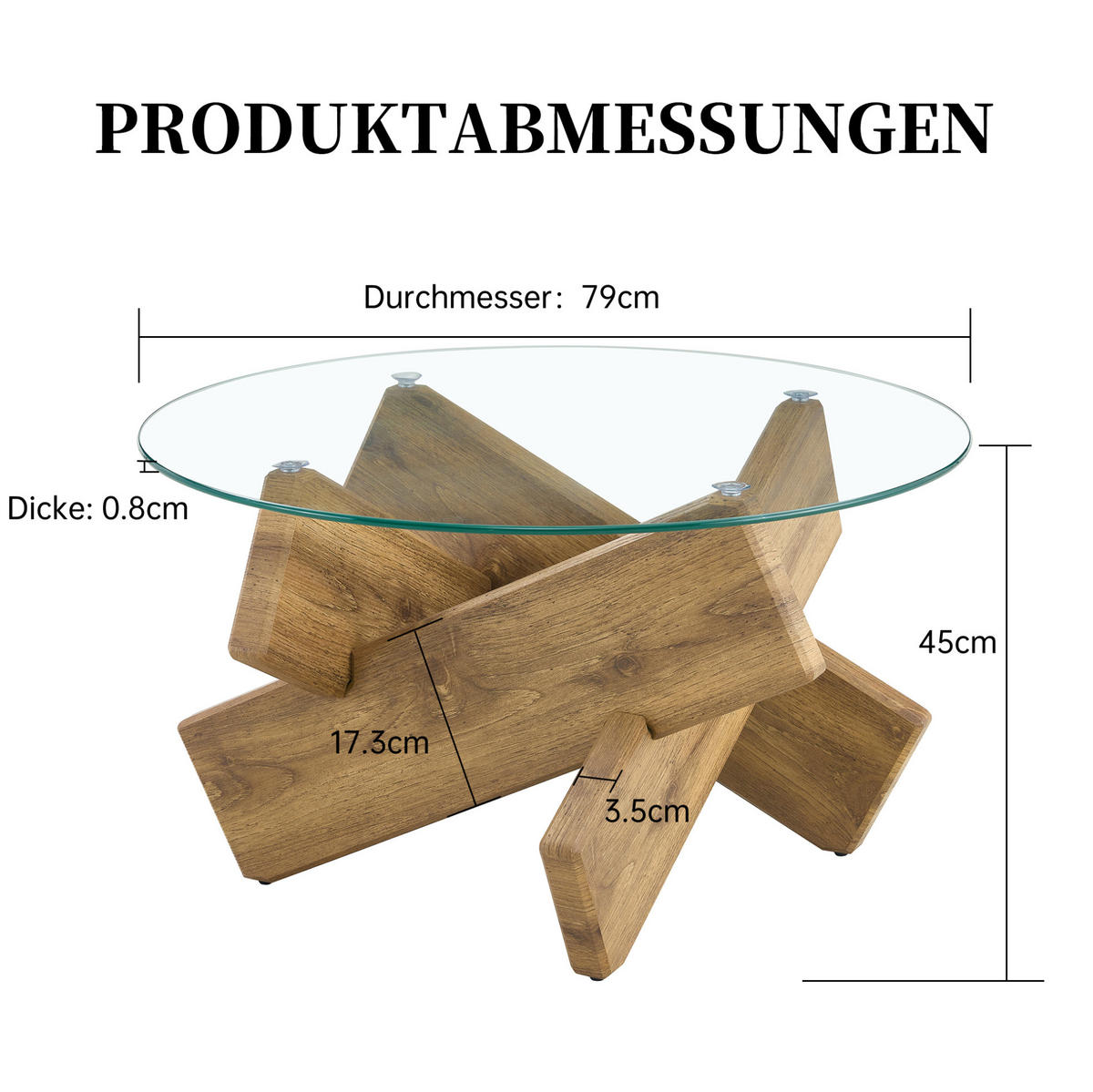 COUCHTISCH 79/45 cm Transparent/Holz aus MDF und Glas mit Kreuzgestell - Klar, Holzwerkstoff (79/79/45cm) - OKMYHOME