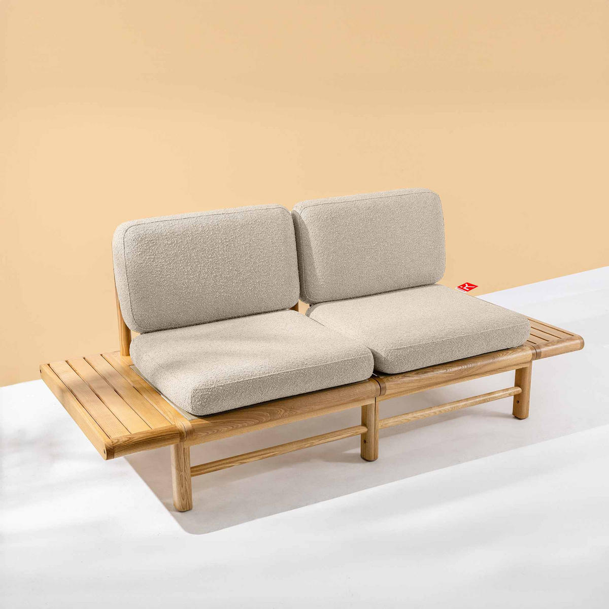 GARTENSOFA ATREDA 2-Sitzer, mit beideseitig Ablagen - Creme, Holz/Textil (190/74/80cm) - KONSIMO®