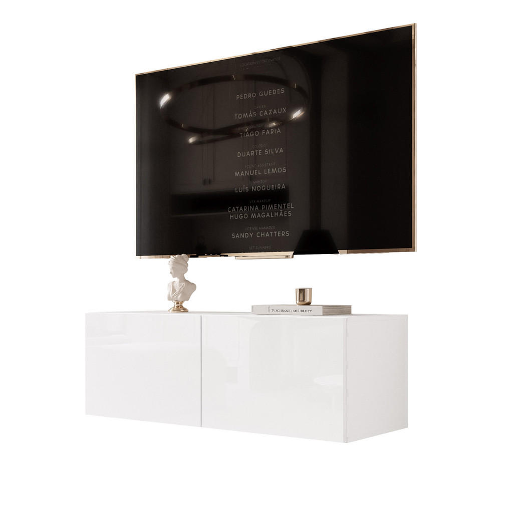 Idohome ZÁVĚSNÁ TV skříňka ANGEL 100 cm s osvětlením BÍLÁ VYSOKÝ LESK