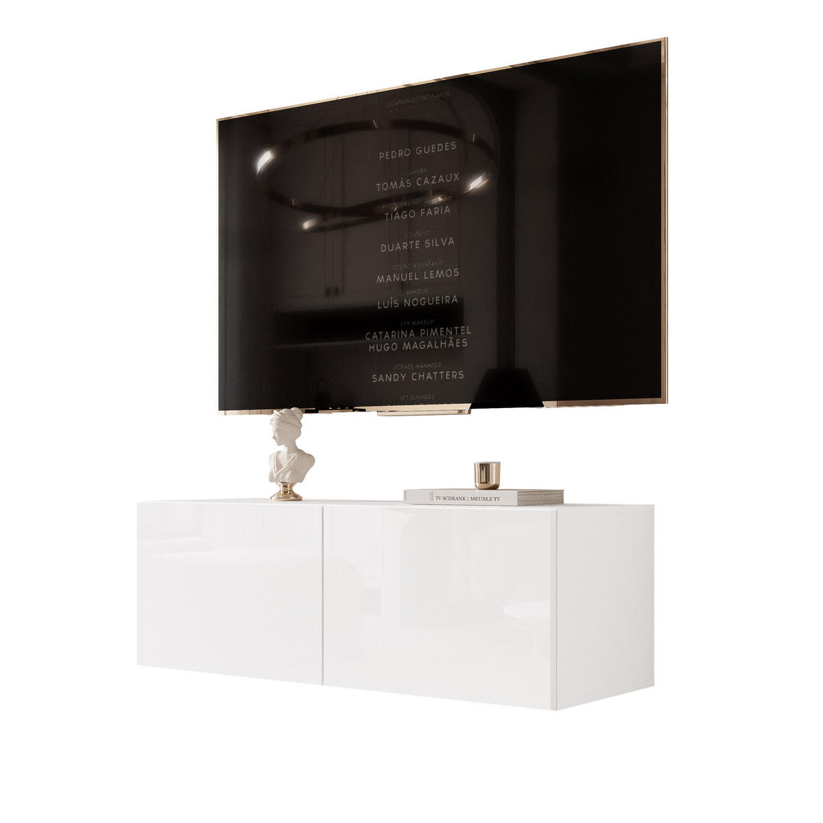 TV-LOWBOARD weiß hochglanz, hängend mit LED-Beleuchtung - Weiß Hochglanz, Holzwerkstoff (100/36/40cm) - Idohome