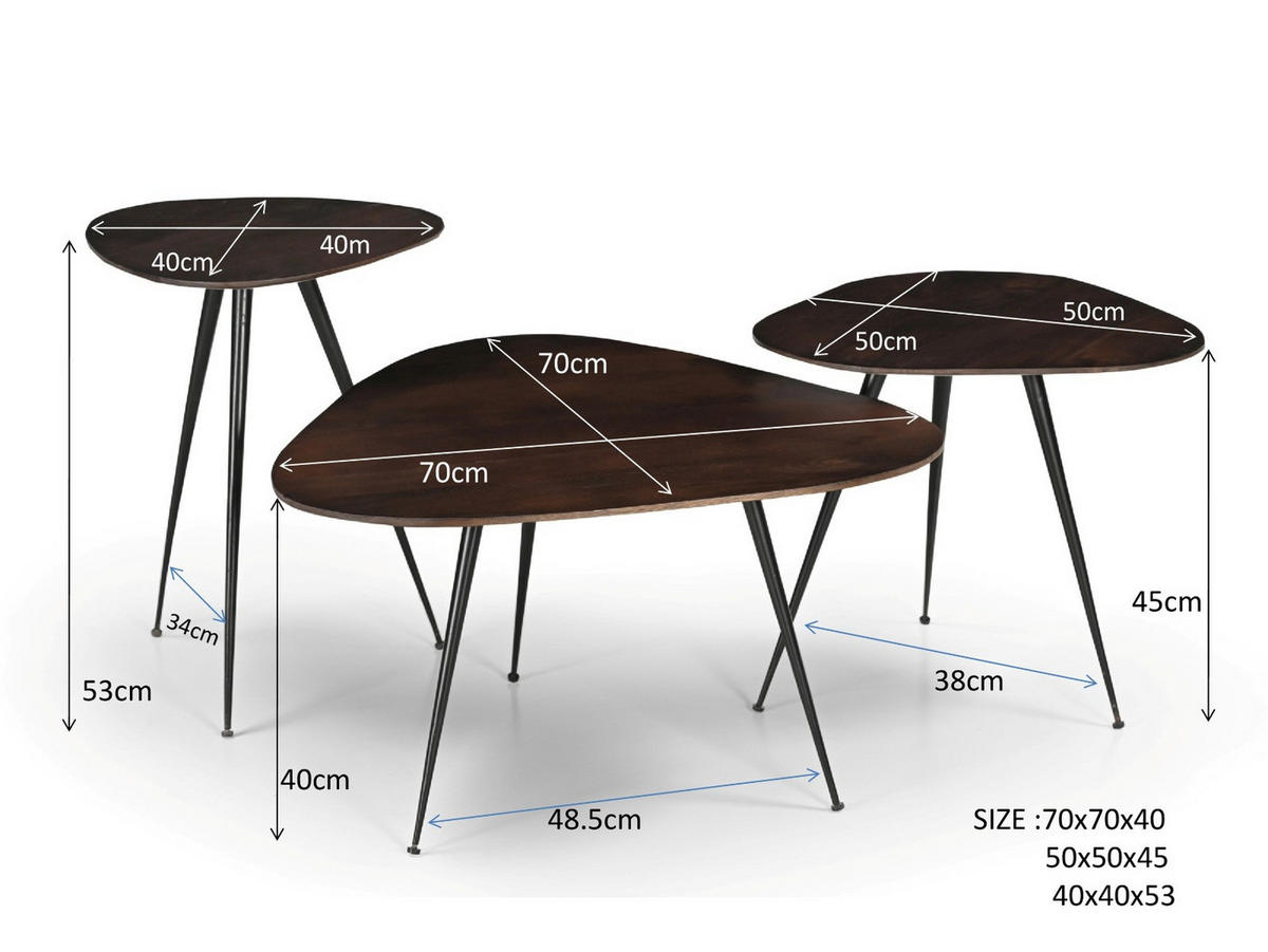 COUCHTISCH organisch 3er Set aus Metall 70x70x39cm, braun - Braun, Holz (70/70/37cm) - Livingfurn