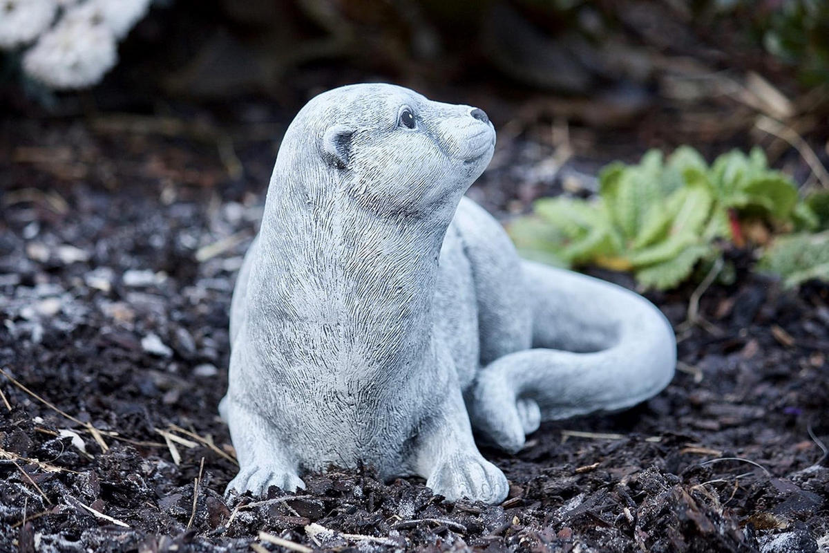STEINFIGUR Otter, Frostfest massiver Steinguss - Grau, Stein (27/17/17cm) - stoneandstyle