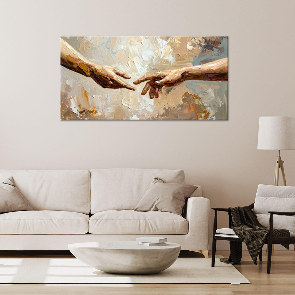 LEINWANDBILD Die Erschaffung Adams gemalt 80x40cm - Beige, Textil (80/40cm) - Feeby