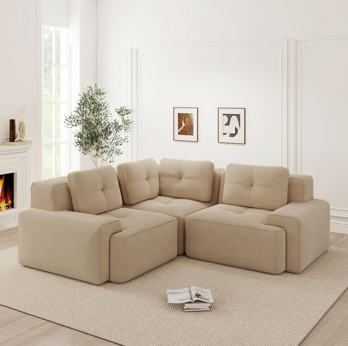ECKSOFA modular Cord Beige 3-tlg. - Beige, Kunststoff (104/177cm) - Meubliv