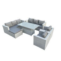 GARTENSOFA SET mit höhenverstellbarer Tisch Polyrattan Helles Grau 9-Sitzer - Hellgrau, Metall - Fimous