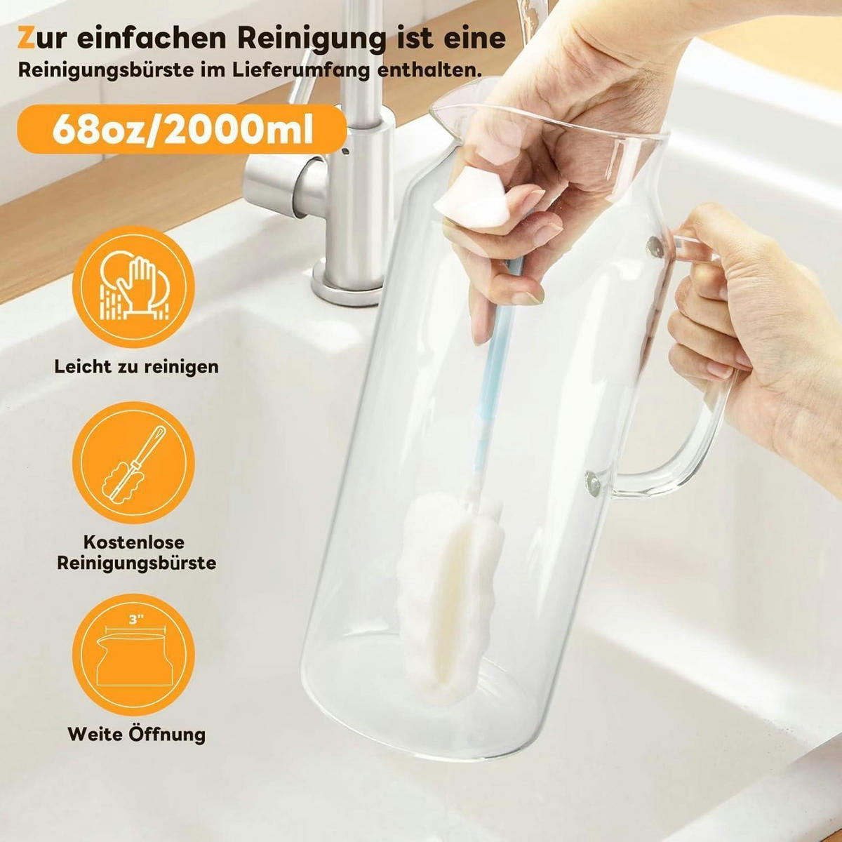KARAFFE 2 Liter Borosilikatglas mit Edelstahldeckel - Transparent, Glas (10.5/10.5cm)