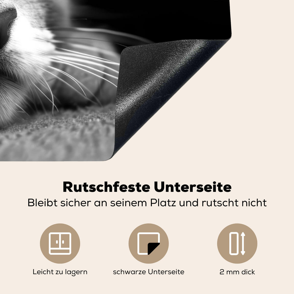 HERDABDECKPLATTE Katze - Grau - Tiere - Katze Ceranfeldabdeckung 85x52 cm - Grau, Kunststoff (85/52/0.2cm) - MuchoWow