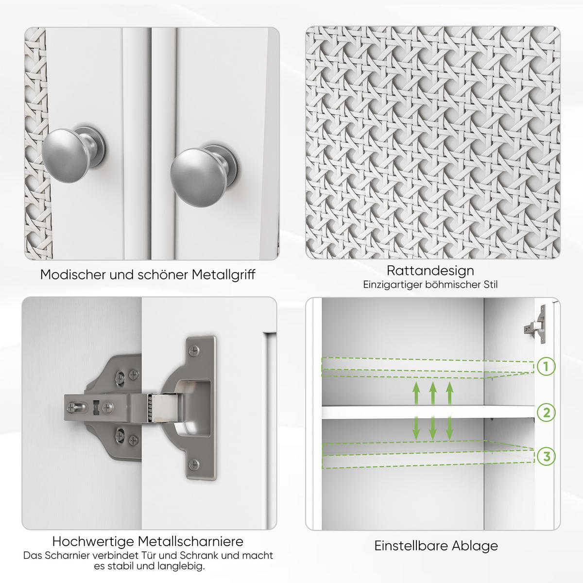 FREISTEHENDER Badezimmerschrank, weiß, mit Korbtür und verstellbarem Regal, moderner Stauraumschrank, geeignet für Bad, Wohnzimmer und Küche - Weiß, Holz (29.8/86.5/66.6cm) - Ej. Life