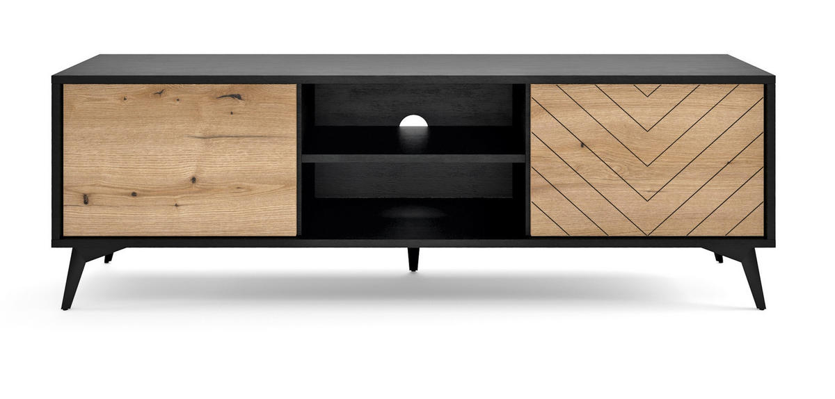 TV-SCHRANK Loft 154 cm Emerald - 2 Türen, Schwarz, Evoke Eiche - Braun, Holz (154/50/39cm) - Emporius