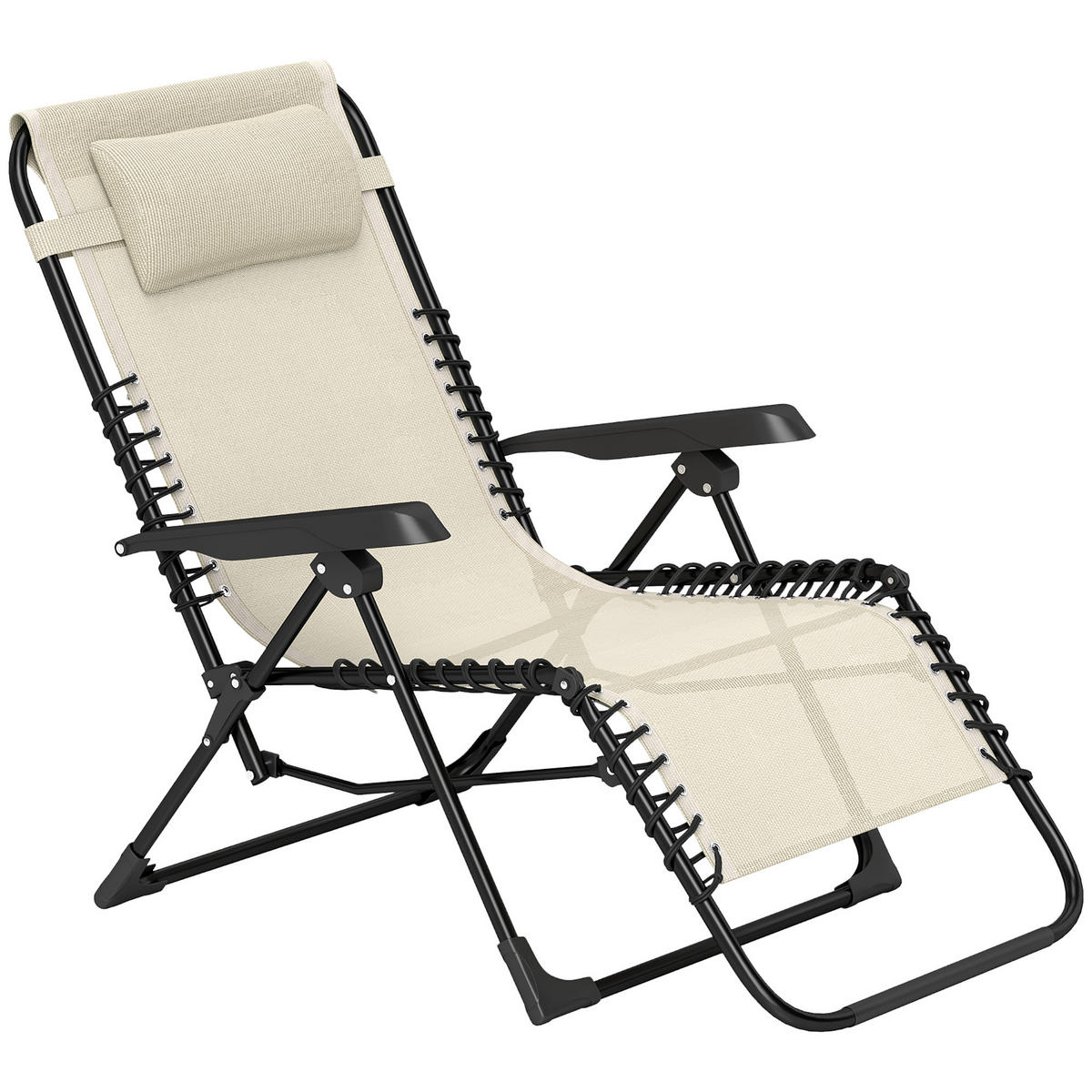 SONNENLIEGE klappbar Gartenliege mit Kopfkissen, 5-Fach verstellbare Rückenlehne bis 120 kg belastbar Beige - Beige, Metall (90/112/65cm)
