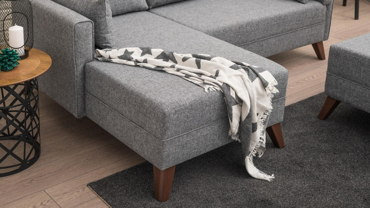 ECKSOFA mit Hocker als Schlaffläche, perfekt für kleine Räume - Walnussfarben/Braun, Holz/Kunststoff (205/140cm) - myHomelando