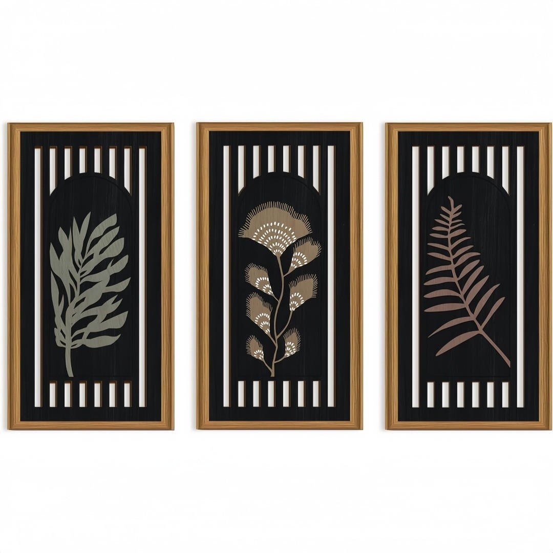 WANDDEKO 20x40cm Pflanzenmotiv Holz 3er Set - Akaziefarben, Holzwerkstoff (40/1cm) - Weltevree