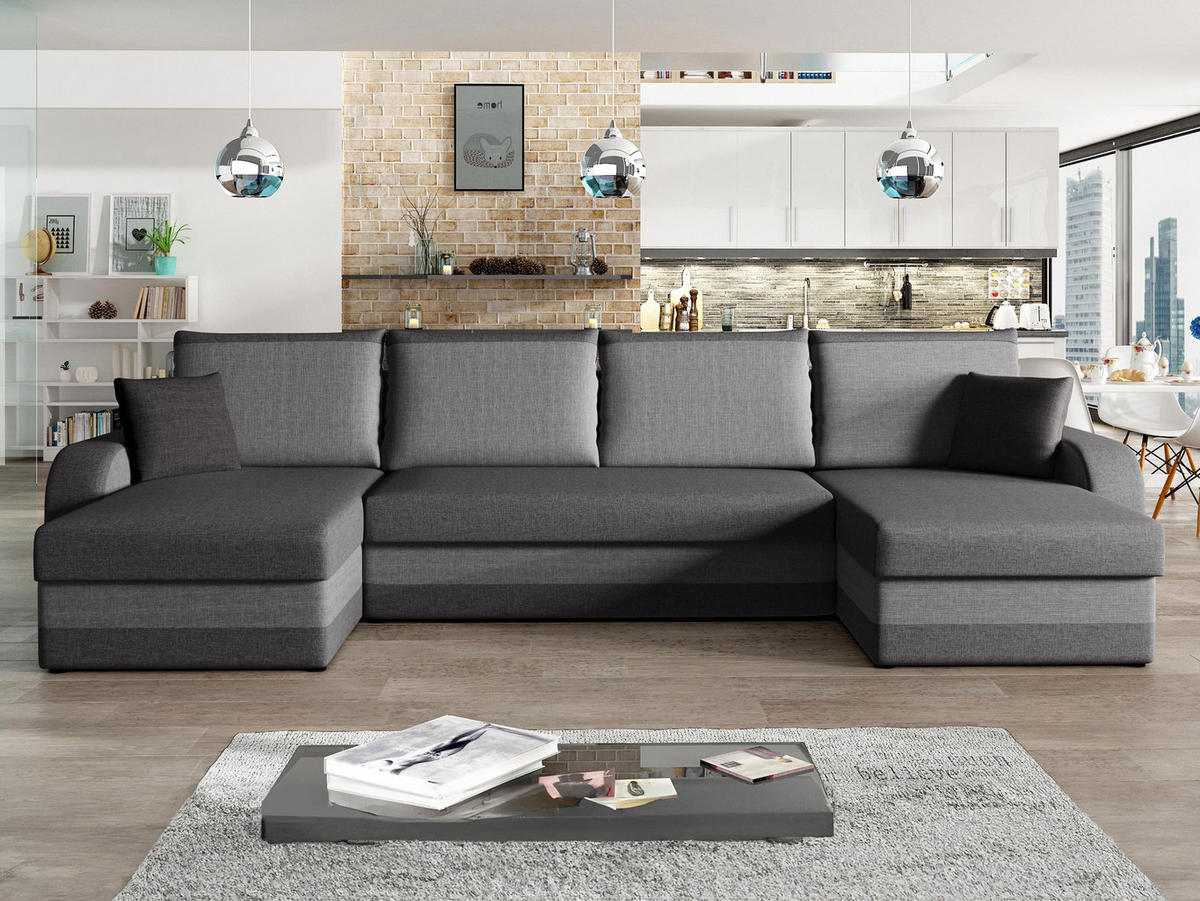 ECKSOFA Kris U Lux - Schwarz/Grau, Holz/Kunststoff (304/80/140cm) - MIRJAN24