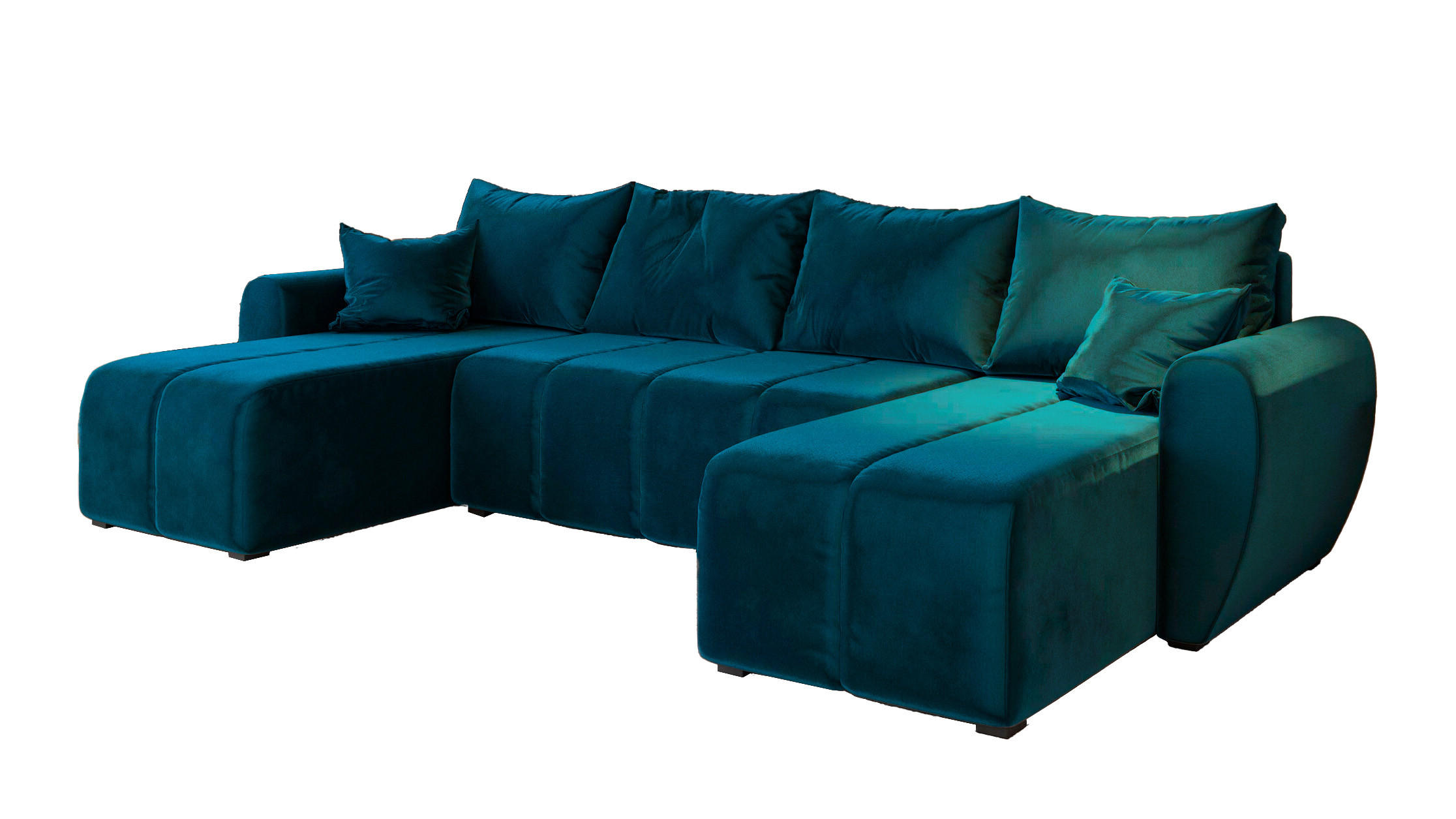 WOHNLANDSCHAFT MADISON U Blau Plüsch-Stoff mit Schlaffunktion - Blau, Holz (311/82/145cm) - MASSENO