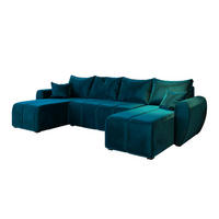 WOHNLANDSCHAFT MADISON U Blau Plüsch-Stoff mit Schlaffunktion - Blau, Holz (311/82/145cm) - MASSENO