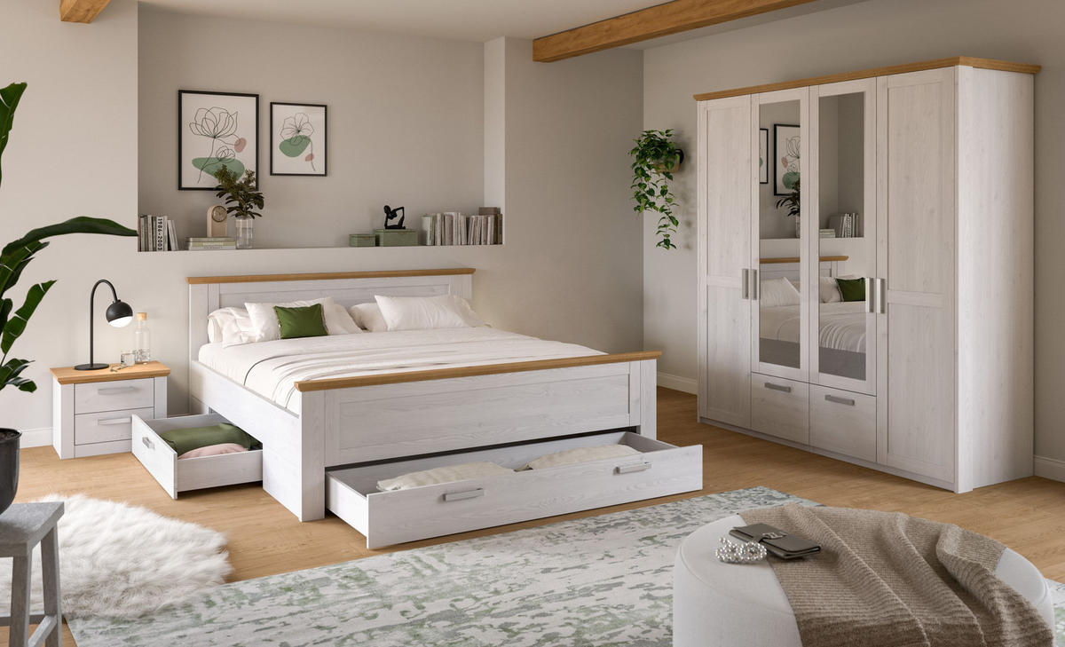 BETTANLAGE mit Kleiderschrank VERONA Bett (180 x 200 cm) in Sibiu Lärche Nachbildung - Lärchefarben, Holzwerkstoff - Homes & Jones