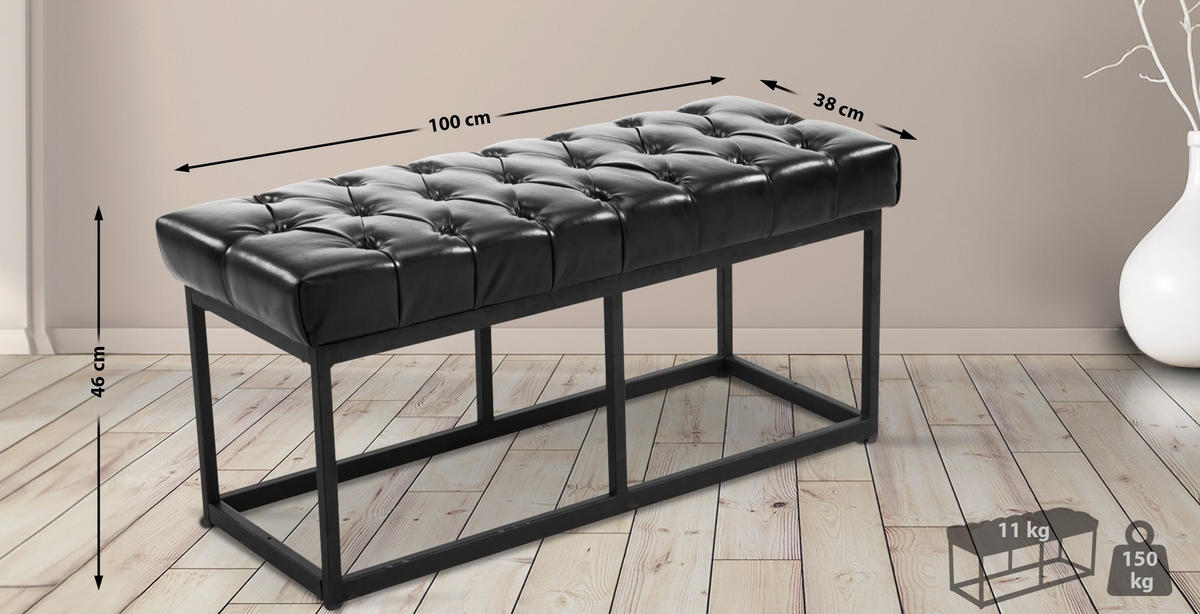 SITZBANK 100/38 cm Kunstleder schwarz - Schwarz, Textil/Metall (100/46/38cm) - CLP