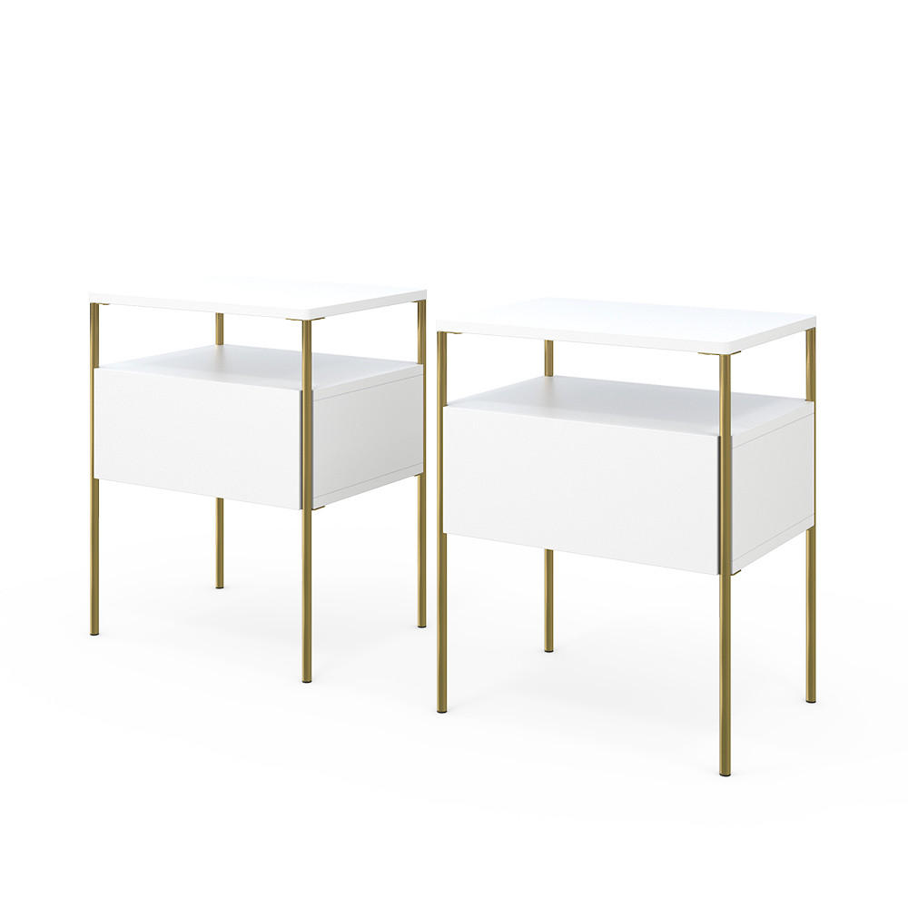 NACHTTISCH Mira Weiß/Gold 40 x 50 cm 2er Set - Goldfarben/Weiß, Holzwerkstoff (40/50/30cm) - Vicco