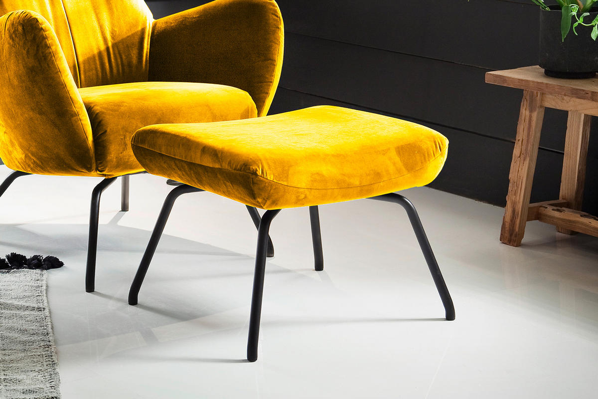 SESSEL MIT HOCKER LOTTE Gelb Velvet - Gelb/Schwarz, Textil (79/117/82cm) - KAWOLA