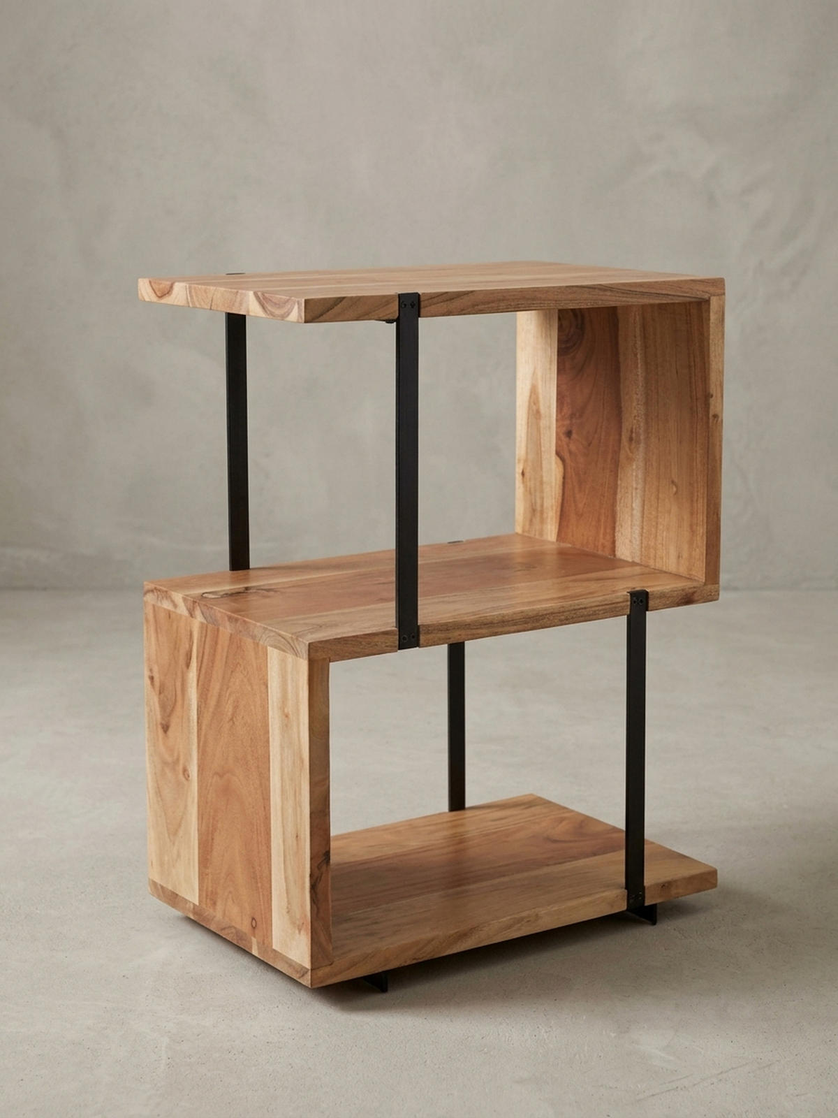 BEISTELLTISCH – Massivholz Edelstahl S-Form modern - Beige/Schwarz, Holz (30/45/60cm) - KADIMA DESIGN