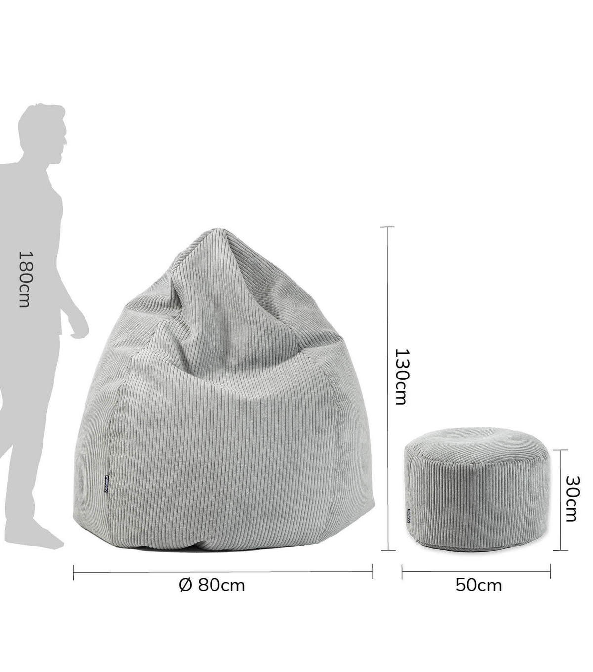 SITZSACK Cord mit Hocker Der Tagträumer - Grau, Textil (180/80/80cm) - Mokebo