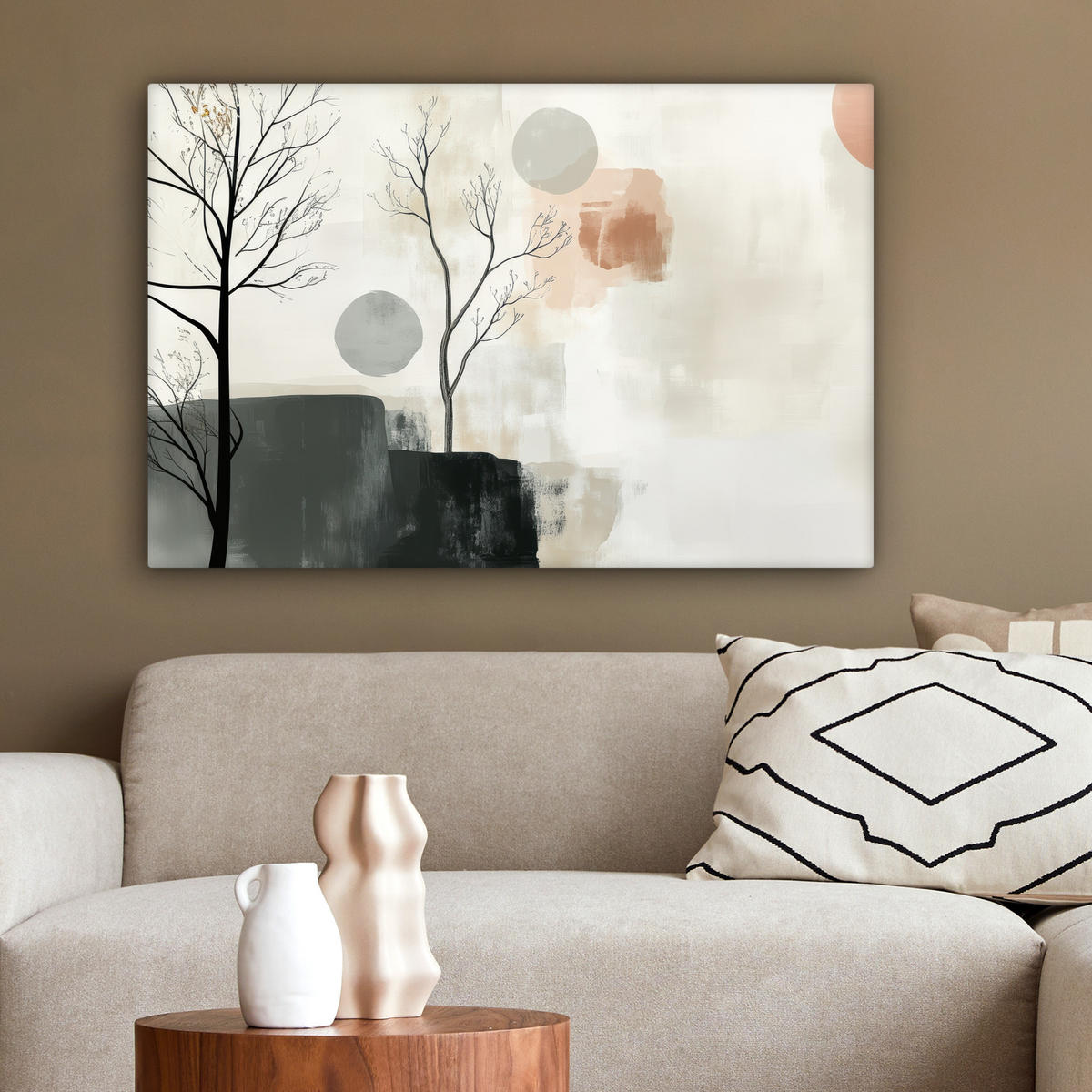 LEINWANDBILD Wabi sabi - Beige - Pflanze Wanddeko 90x60 cm - Sandfarben, Textil (90/60cm) - MuchoWow