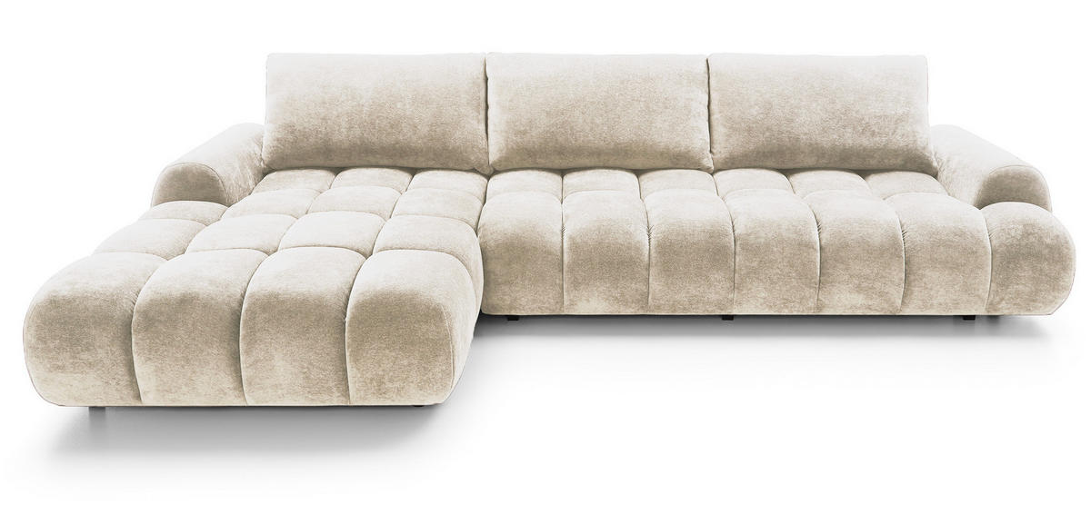 ECKSOFA 340 cm Valerio II, Schlaffunktion, Bettkasten, Links, Vanille - Ecru, Holz (340/177cm) - Emporius