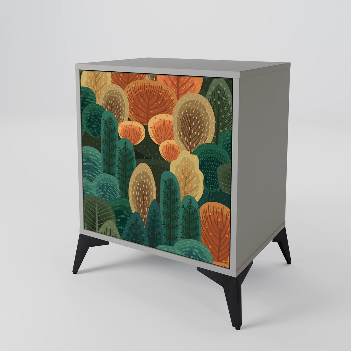 SIDEBOARD AUTUMN KALEIDOSCOPE, Grau, 57,5x42x72,5 cm, Schwarze Metallfüße - Multicolor/Schwarz, Holzwerkstoff/Metall (57.5/72.5/42cm) - SpaceRebels