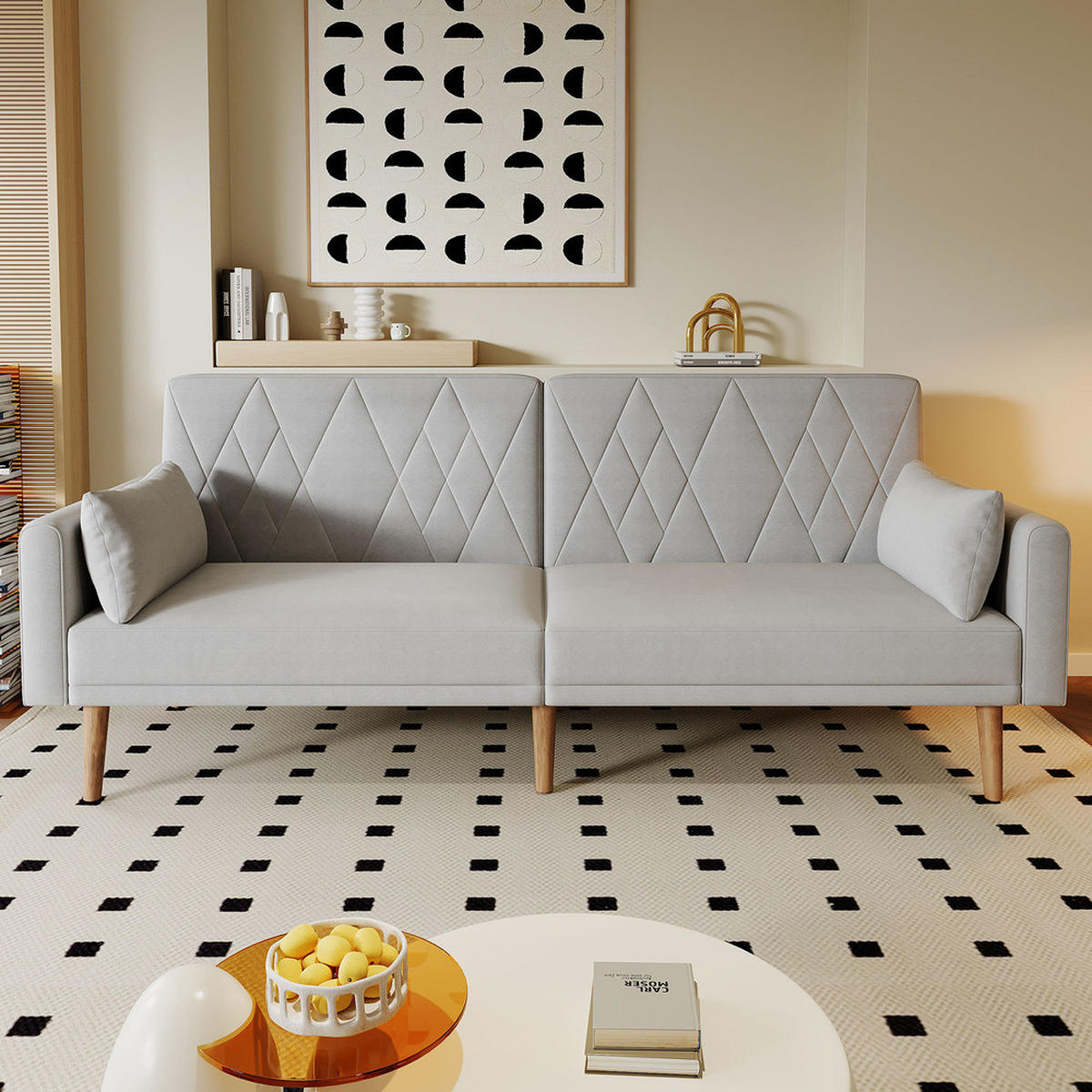 SCHLAFSOFA 2-Sitzer Samtstoff Bettfunktion Kompakt Grau - Grau, Holz (81.99/25.48/44.98cm) - FLIEKS