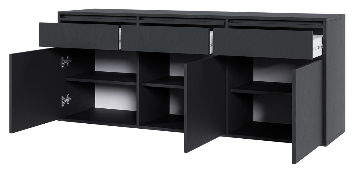 SIDEBOARD Evo Schwarz 154 cm - Anthrazit, Holzwerkstoff (154/61.6/39cm) - Selsey