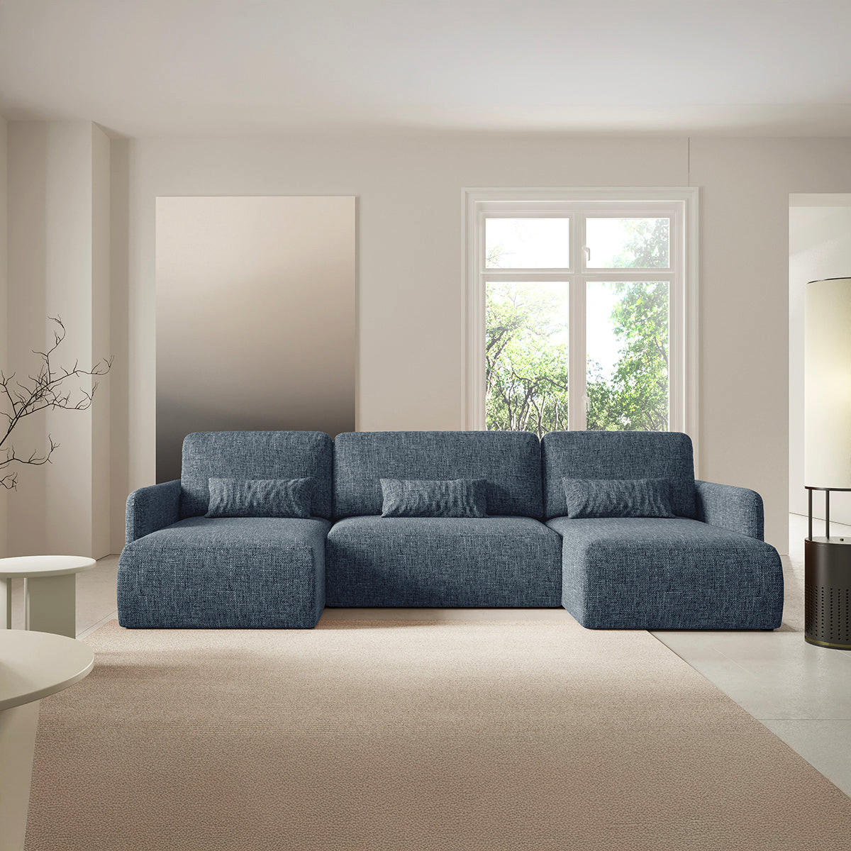 PANORAMASOFA Lazare 4 Sitzplätze Blau - Blau, Holz (290/86/148cm) - Petits-meubles