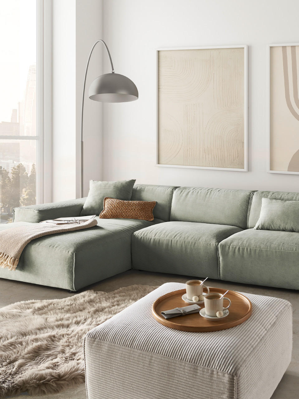Feng Shui Wohnzimmer - Grüne Wohnlandschaft mit harmonischer Deko