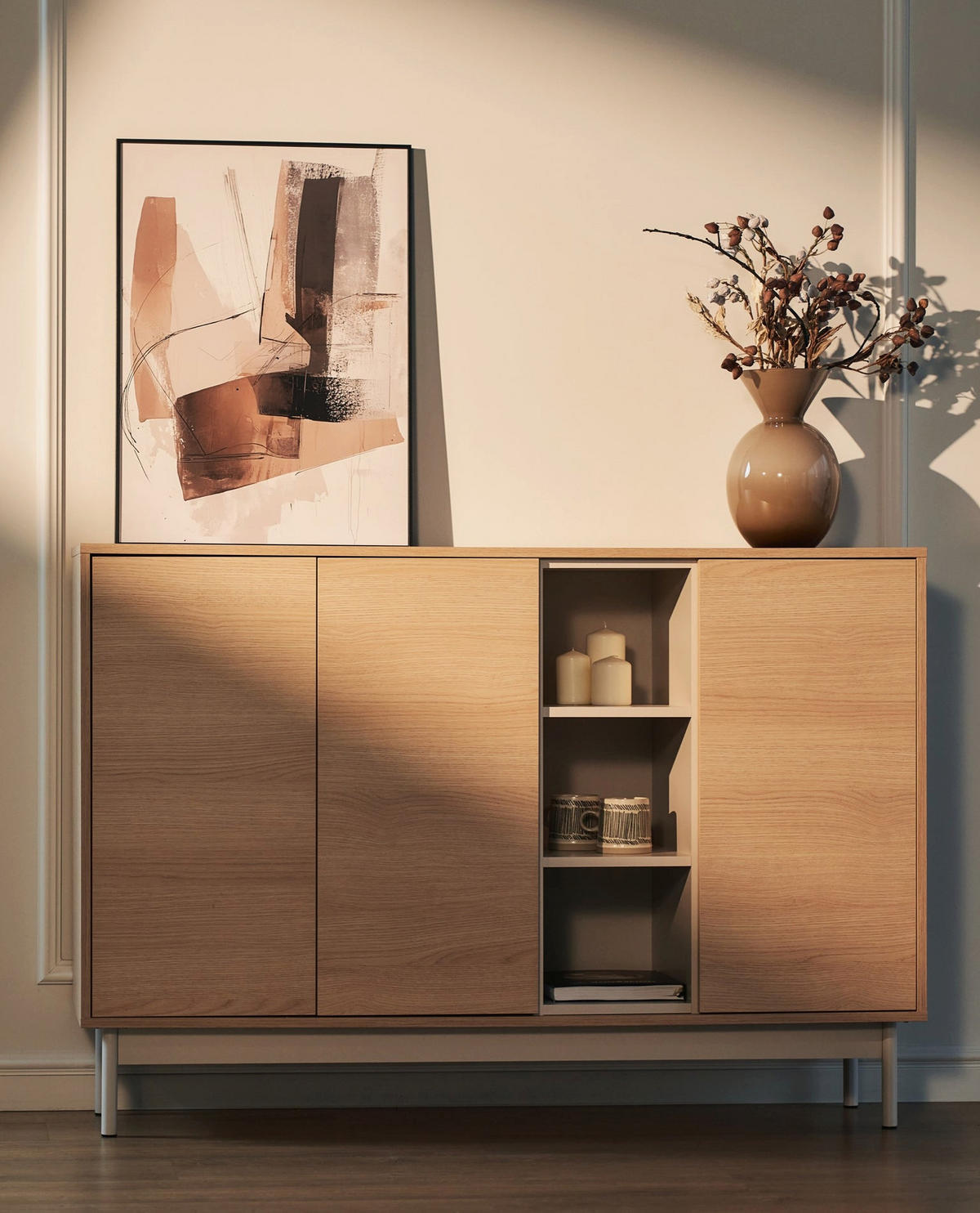 SIDEBOARD Layen Eichenholzoptik Kaschmirgrau 138 cm - Taupe/Beige, Holzwerkstoff/Metall (138/95/39cm) - Selsey
