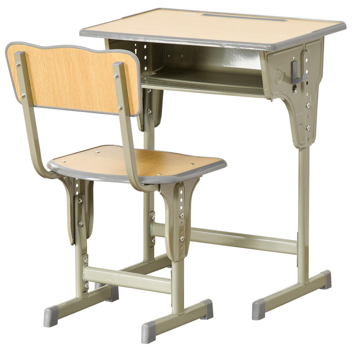 SCHREIBTISCH-SET DE-17502 Olivgrün/Hellholz - Naturfarben, Holzwerkstoff (60/76/40cm) - ComfortXL
