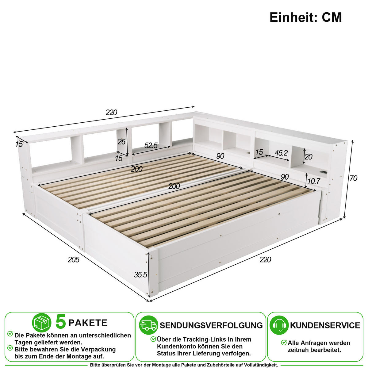 POSTEL 90/200 cm / 180/200 cm v bílé barvě s úložným prostorem, LED a zásuvkami - bílá, dřevo/kompozitní dřevo (180/200cm) - CHICFURN
