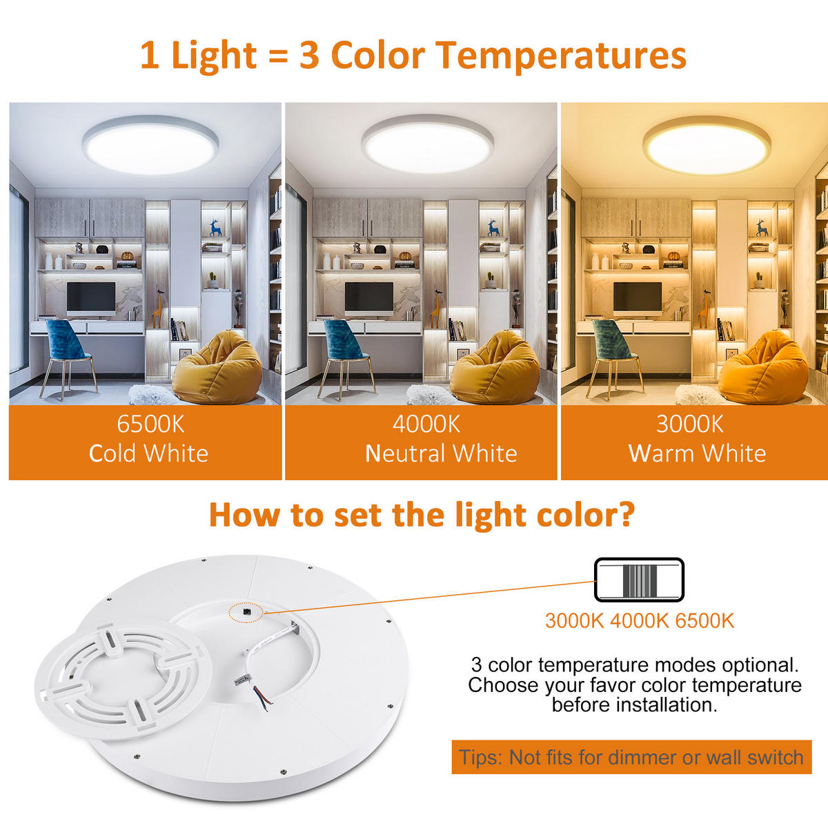 DECKENLEUCHTE CE1031 LED 3 Farbtemperaturen - Weiß, Kunststoff (30.5/30.5/3cm) - LOVHAUS